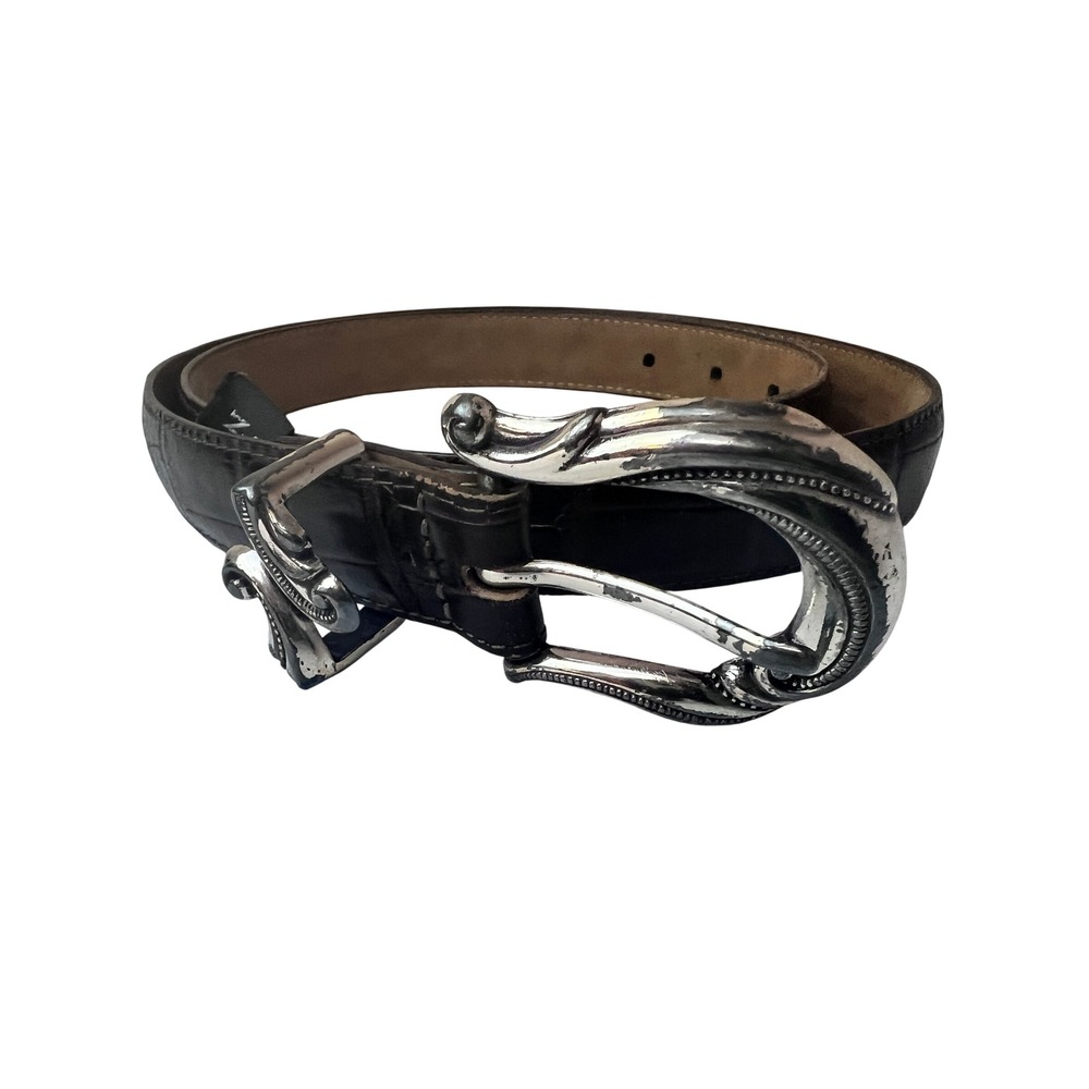 Brighton Belt Women XL Brown Fair Croc Embossed Leather Western Silver Buckle